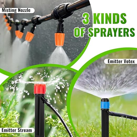 240FT Drip Irrigation System Automatic Drip Irrigation Kits Quick-Connect for Greenhouse Yard Lawn Plant Garden Watering Misting System with 1/2 inch Hose 1/4 inch Distribution Tubing