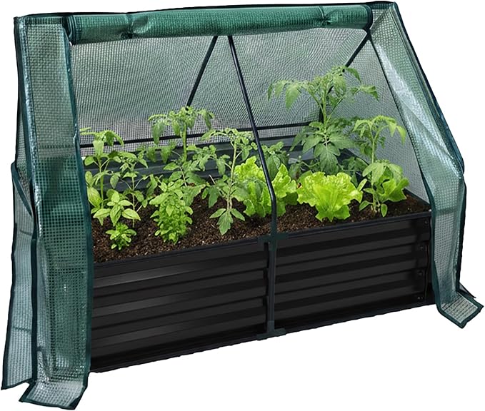 Relaxdays Raised Bed with Greenhouse for Flowers Plants and Vegetables H x W x D: 92 x 125 x 95 cm Garden Plant Bed Black