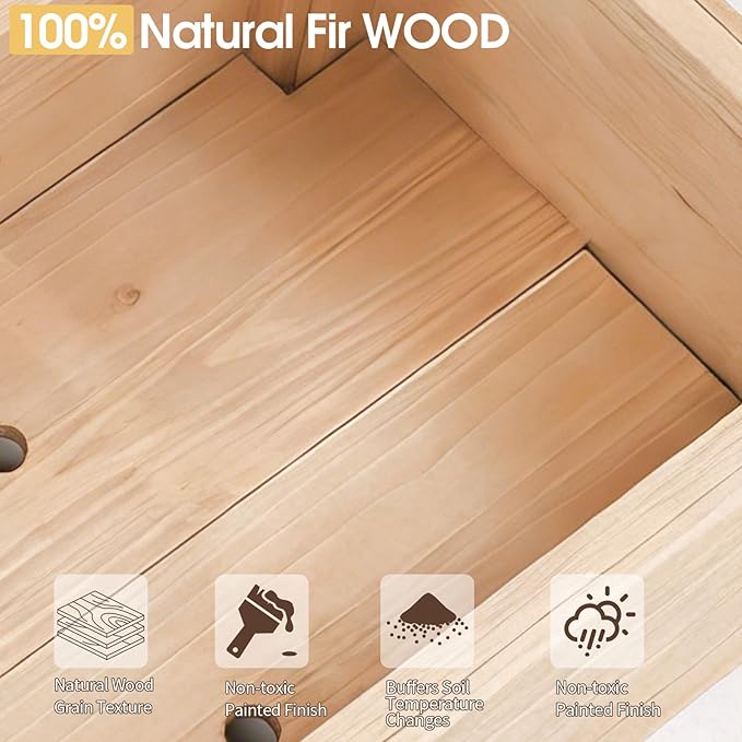 Outvita Raised Garden Bed with Trellis Wood Planter Box with Hanging Roof Side Trellis and Drainage Holes Above Ground Elevated Garden Bed for Outdoor Climbing Plants Vegetables (Natural Wood)
