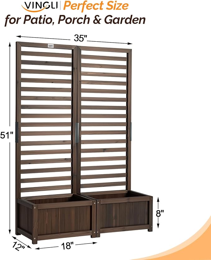 VINGLI Wooden Planter with Trellis 51 Height Elevated Garden Beds Outdoor FreeStanding Planter Box with Drainage Holes for Flower Vegetable Fruit Herb in Garden Patio Balcony - 2PCS