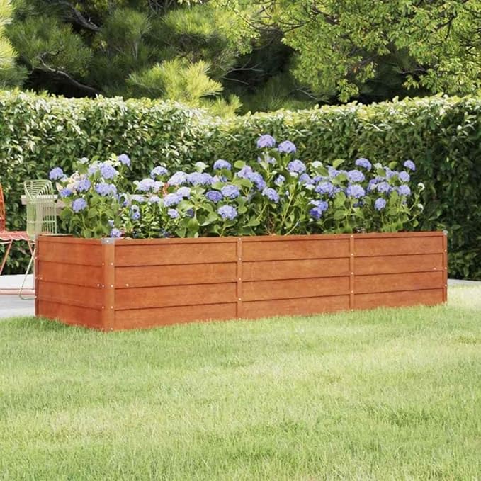 Garden Raised Bed Rusty Corten Steel Large Durable Outdoor Planter Box Rectangular Metal for Vegetables Flowers 94.5x31.5x17.7 Inch