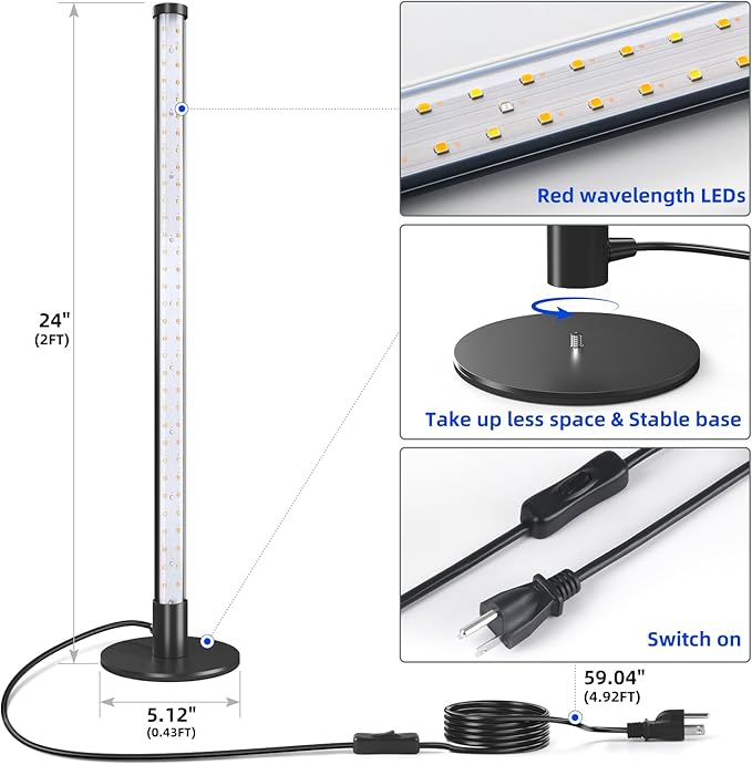 Barrina Standing Grow Light for Indoor Plants 20W 2FT Desk LED Plant Light Hanging and Standing Table Top Full Spectrum Vertical Grow Lights with Stand and On/Off Switch Ideal for Plants Growth