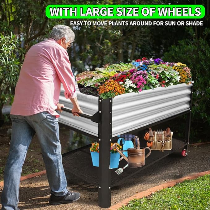 Elevated Metal Raised Garden Bed Large Outdoor Metal Planter Box Big Flower Plant Pot for Planting Flowers Vegetables and Herbs (Silver Medium)