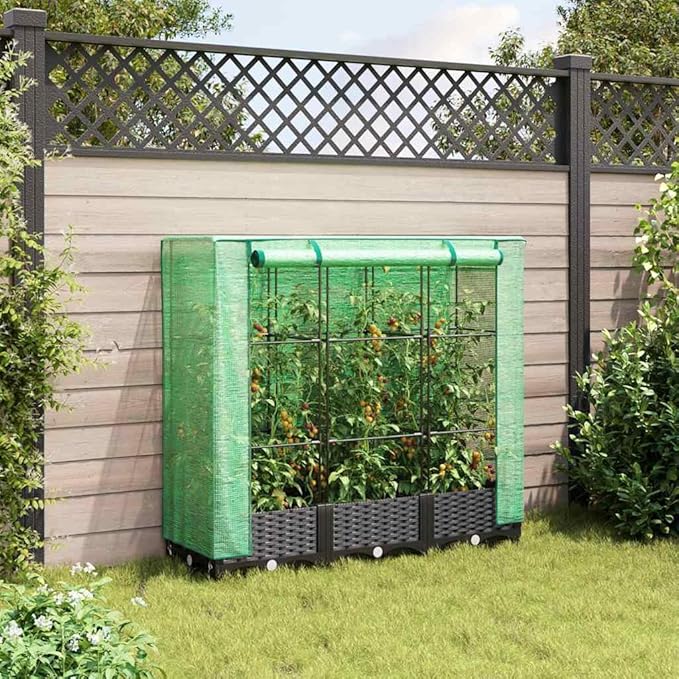 Large Rectangular Raised Garden Bed Black Polypropylene Rattan Look 47.2x15.7x48.4in Outdoor Planter Box for Patio Balcony Gardening