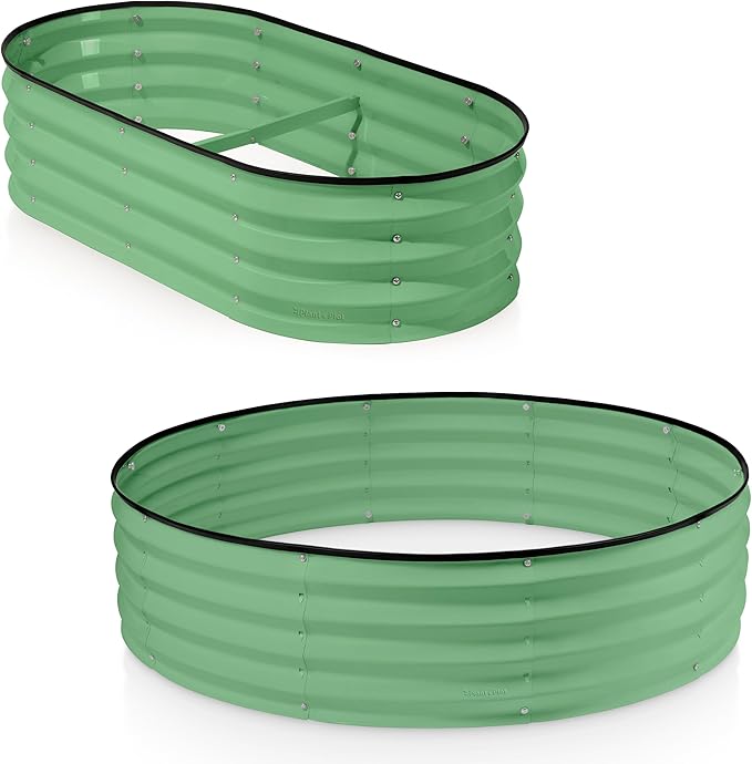 Plant &amp Plot Galvanized Raised Garden Beds Outdoor // 4×2×1 ft &amp 4×4×1 ft Planter Raised Beds for Gardening Vegetables Flowers // Large Metal Garden Box (Light Green)