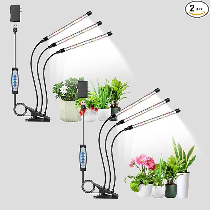 wolezek Grow Lights for Indoor Plants 2 Pack 6000K Full Spectrum Plant Lights Indoor White LED Plant Growing Lamp with Auto ON &amp Off Timer 6/12/16H 3 Modes 5-Level Dimmable Brightness