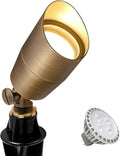 GKOLED Solid Brass Low Voltage Compact Spotlight 12V AC/DC Waterproof Outdoor Landscape Spot Lights for House Trees Garden Yard Lawn Up Light with 5W 2700K MR16 Bulb Stake Included