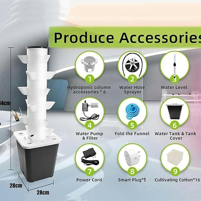 30 Pods Hydroponics Tower Garden 6-Story Garden Hydroponic Planting System Hydroponic Growing System Growing Kit for Fruits and Vegetables with Hydrating Pump-1PC