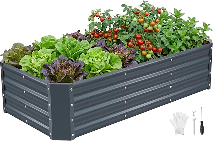 INNO STAGE 4×2×1ft Galvanized Raised Garden Bed Kit Galvanized Planter Raised Garden Boxes Outdoor Large Metal Raised Garden Beds for Vegetables Flowers Herbs and Succulents Grey