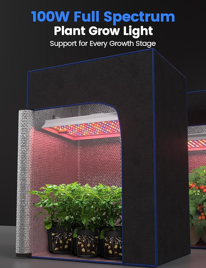 Plant Grow Light [Smart APP &amp Expansive 2x3 Ft Coverage] Genuine 100W Output LED Full Spectrum for Indoor Plants 8-Level Brightness Hanging Use with Remote Control（Hanging Use）