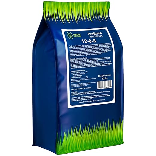 Supply Solutions | ProGreen 12-0-8 Plus 14% Iron | Granular Lawn and Garden Fertilizer - Plant Food Support for Deep Green Color and Stronger Roots - Perfect Spring Boost for Lawns (10 Pounds)
