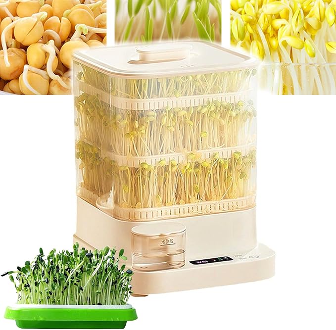 Automatic Sprouter Bean Growing Machine 3 Layers Home Smart Bean Sprout Machine with LED Display Time and 1.5L Water Tank 360° Automatic Spray 4 seaso