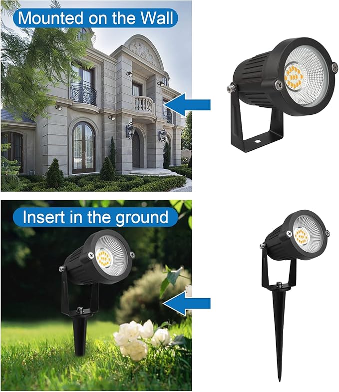 Landscape Lighting Outdoor LED Low Voltage Landscape Lights 7W 900LM Waterproof 12V Garden Lights Flag Landscape Spotlights with Spike Stand Warm White Light (10-Pack with Connector)