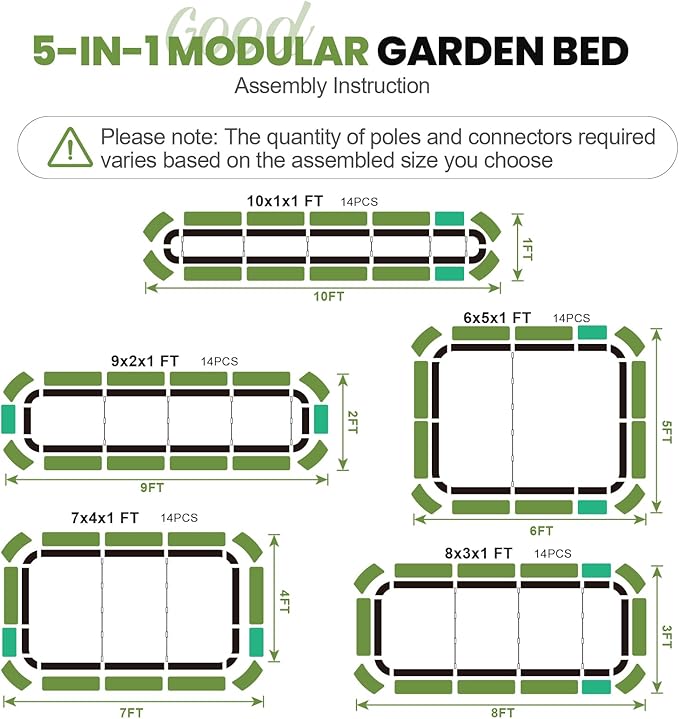 5-in-1 Adjustable Raised Garden Bed Kit | Galvanized Planter Boxes for Vegetables Flowers | 12 Tall Multiple Sizes (8x3x1ft 9x2x1ft 10x1x1ft 6x5x1ft 7x4x1ft) | Outdoor Metal Raised Bed Grey
