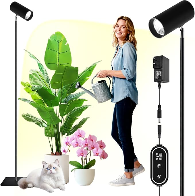 30W Full Spectrum Grow Light Warm White 5000LM High PPFD&ampCRI COB LED Floor Lamp with 6/8/12H Timer Adjustable Height (28-83) &amp Angle Grow Lights for Indoor Plants Succulents &amp Flower