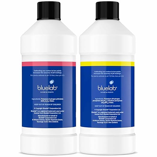 Bluelab pH 4.0 &amp 7.0 Calibration Solution Kit - pH Meter &amp pH Pen Calibration for Balanced Nutrient Solution NIST Traceable | Hydroponics Gardening &amp Growing Tents (500 ml/ 16.9 Fl Oz Eac