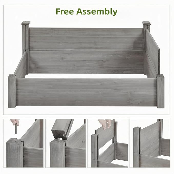 8x2ft Outdoor Wooden Raised Garden BedElevated Planting Planter Box for Vegetables/Garden/Lawn/PatioGray 96 x 24 x 9in