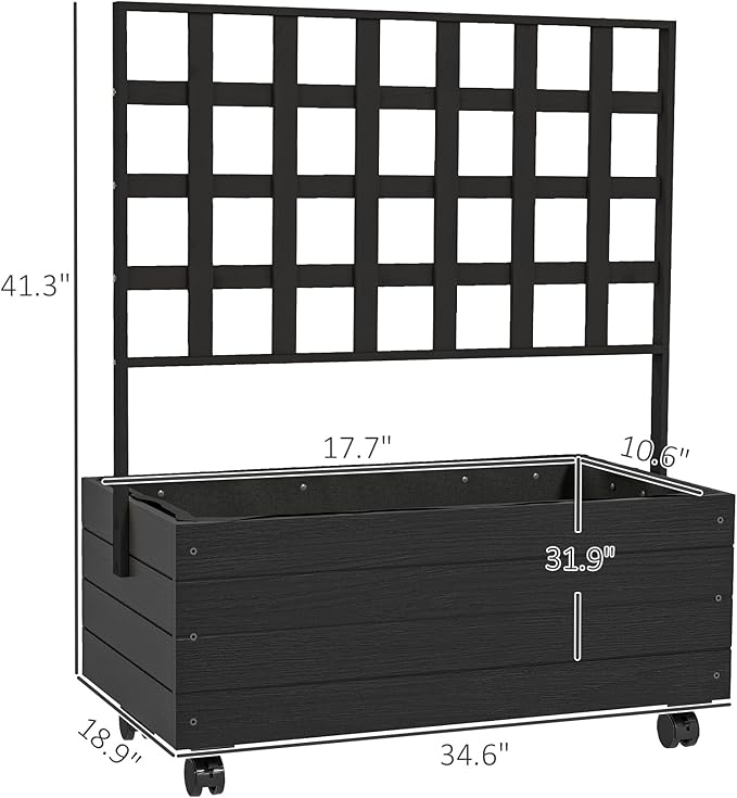 Outsunny Raised Garden Bed with Trellis and Wheels Outdoor Wooden Elevated Planter Box Freestanding Raised Flower Bed for Climbing Plants Flowers Herbs and Vegetables