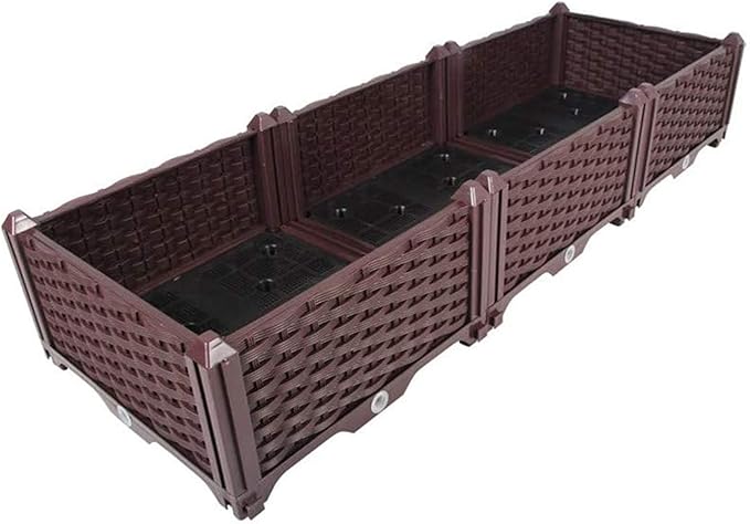 Elevated Planting Box Indoor Outdoor Planter Boxes Modern Rattan-Style Plastic Plant Stand Garden Raised Bed for Vegetables Herbs Flowers48x16x9/120x40x23cm