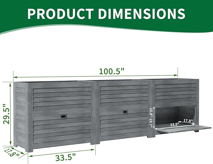 Raised Garden Bed with Extra Storage Compartments Outdoor 34 x 18 x 30 Wood Elevated Garden Box Wooden Planter Box for Herbs Vegetables Flowers Backyard Patio Balcony