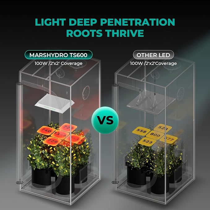 MARS HYDRO TS600 100W LED Grow Light for Beginners New Diodes Layout Full Spectrum Growing Lamps for Indoor Plants Hydroponic Seed Starting Vegetables Bloom in 2x2 Grow Tent