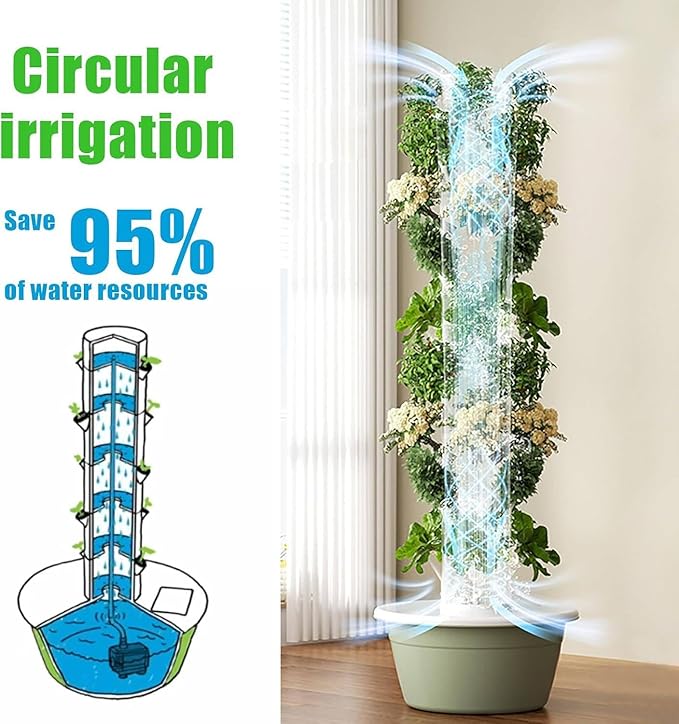 Hydroponic Growing System Kit with LED Grow Lights Vertical Hydroponic Tower Indoor Herb GardenAutomatic Timer for Fruits and Vegetables 7thfloor