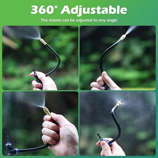 Drip Irrigation System 100 FT with 32 Nozzles 360° Adjustable Bendable Garden Watering Misting System for Greenhouse Yard Lawn Plant Garden 1/4 inch Hose