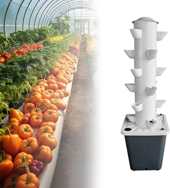 Garden Growing System All-in-One Kit Space-Saving Vertical Hydroponics Tower 15 Pods with Auto Water Pump Tank for Herbs Fruits Vegetables(18holes)