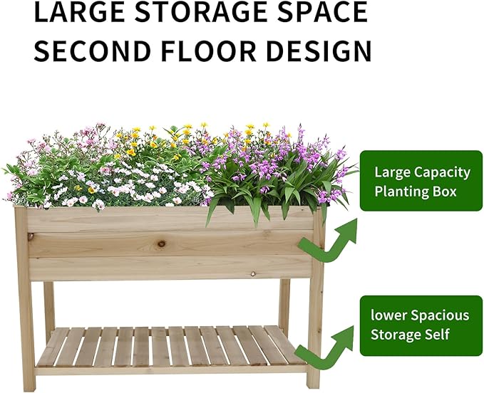 Planter Raised Beds Garden Planter Raised Flower Bed 48.5x30x24.4in with Legs &amp Storage Shelf for Flower Herb Backyard Patio Balcony