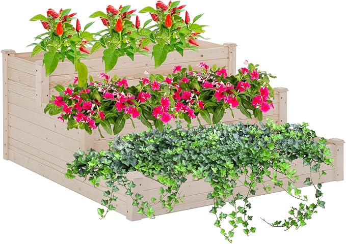 Wooden Garden Bed Raised Garden Bed Elevated Wood Planter Box Stand Patio Planter Grown Box for Backyard Patio Balcony w/Bed Liner OutdoorNatural