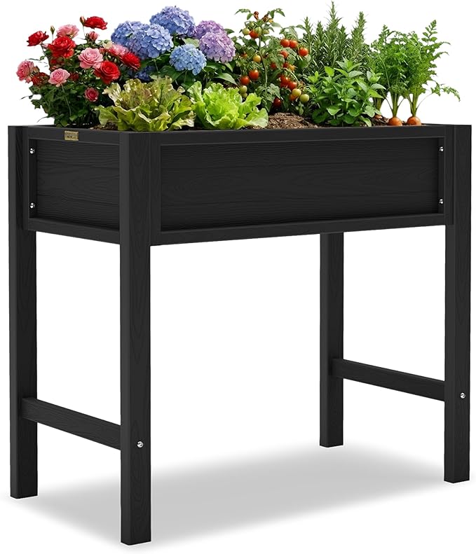 YEFU HIPS Raised Garden Bed: 34x30x18in Child Safe Raised Garden Beds Outdoor for Family Gardening - Organic Herb Vegetable Flower Planter Boxes Outdoor with Legs Kit for Patio Backyard (Black)