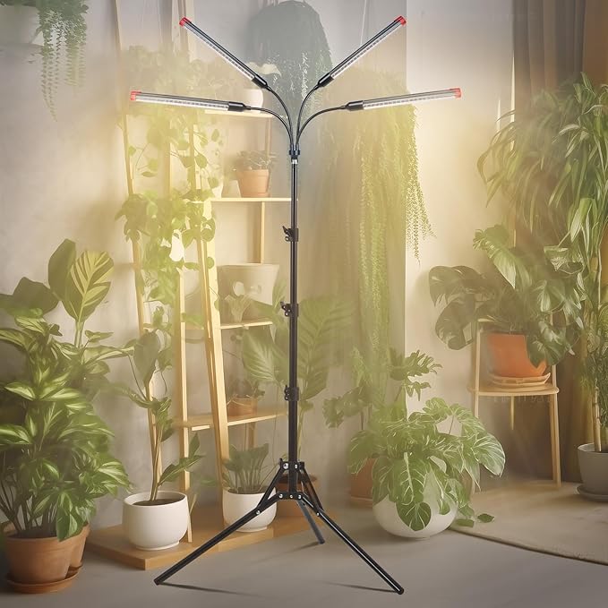 4Head Grow Light with Stand Grow Lights for Indoor Tall Plants Bonsai Tree 4/8/12/16/20H Timer 36 Watt Power Draw NO Need Adapter Bright and Big Coverage Best Gift for Plants Lover