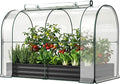 SUNYRISY Galvanized Raised Garden Bed with Greenhouse Outdoor Metal Planter Box Kit with Bed Cover Garden Box Protection for Gardening Vegetables Flowers Herbs Planting Black