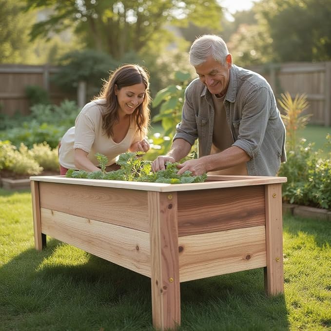 Cedar Raised Garden Bed Planter Box with Legs – Heavy Duty Outdoor Wooden Planter for Vegetables &amp Flowers No Bending Elevated Design Handmade in USA (36in x 15.5in x 16in)