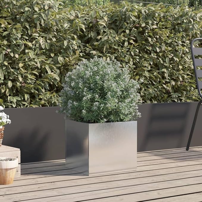 Corten Steel Planter Box Corten Steel Raised Garden Bed for Flowers Vegetables Herbs Silver 12.6x11.8x11.4 Stainless Steel-763