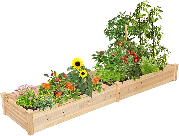 S AFSTAR Wooden Raised Garden Bed Divisible Planter Box Kit Outdoor Elevated Flower Planting Raised Bed Above Ground Planters or Vegetables Grass Lawn Yard Backyard Patio (97 L x 25 W x 10 H)