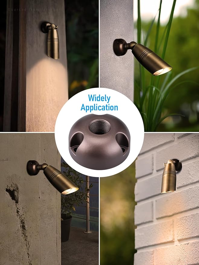LEONLITE Adjustable Cast Brass Landscape Spotlights Bundle Low Voltage Landscape Light Mounting Plate 4 Pack 12V 7.17 Tall Bronze &amp 6 Pack 1/2 NPT Thread Aluminum Path Light Surface Flush Mo