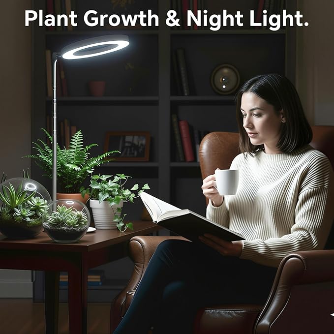 Desktop Grow Light Height Adjustable Grow Lights for Indoor Plants Full Spectrum 3 Lighting Mode Halo Grow Light with Timer Plant Lights for Indoor Growing (White)