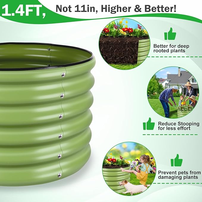 2x2x1.4ft Galvanized Raised Garden Bed Deep Metal Garden Bed Matcha Green Raised Garden Beds Outdoor Raised Planter Box Kit for Vegetables Flowers Fruits