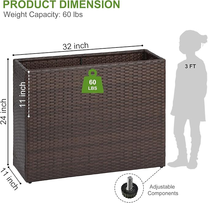 LEWIS&ampWAYNE Tall Planters for Outdoor Plants Handmade Wicker Large Rectangular Block Planter Box with Removable Liners Modern Planter for Indoor Outdoor Patio Deck - Brown