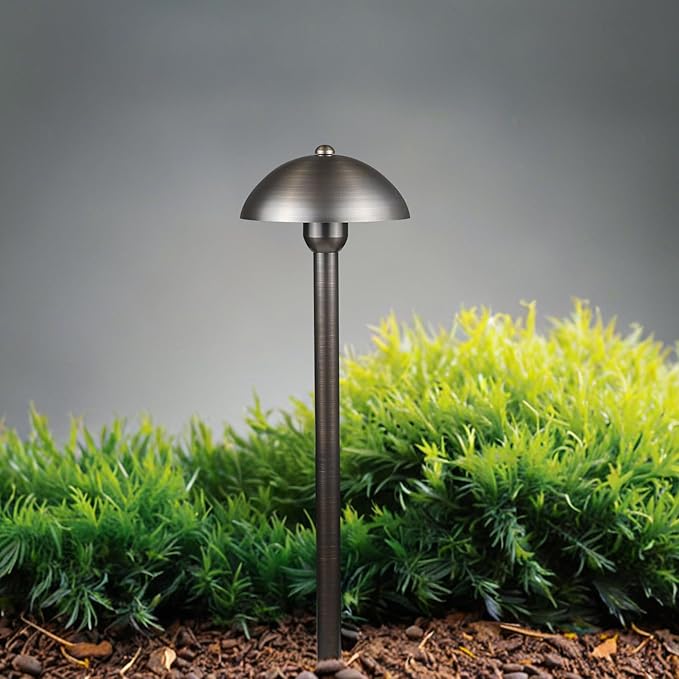 DOSHINE® Solid Brass Low Voltage Landscape Lighting Pathway Lights (6.5 Shade 22 Tall) with Replaceable 3W G4 LED Bulb 3000K AC/DC 12V and Ground Stake for Outdoor Walkway Driveway (MUS 4-Pack)