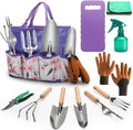 Gardening Tools Set 11 Piece Garden Hand Tools Garden Tools Set with Rust-ProofFashion and Durable Garden Tools Organizer Handbag Perfect Gardening Gifts for Mothers Day &amp Outdoor (Purple)