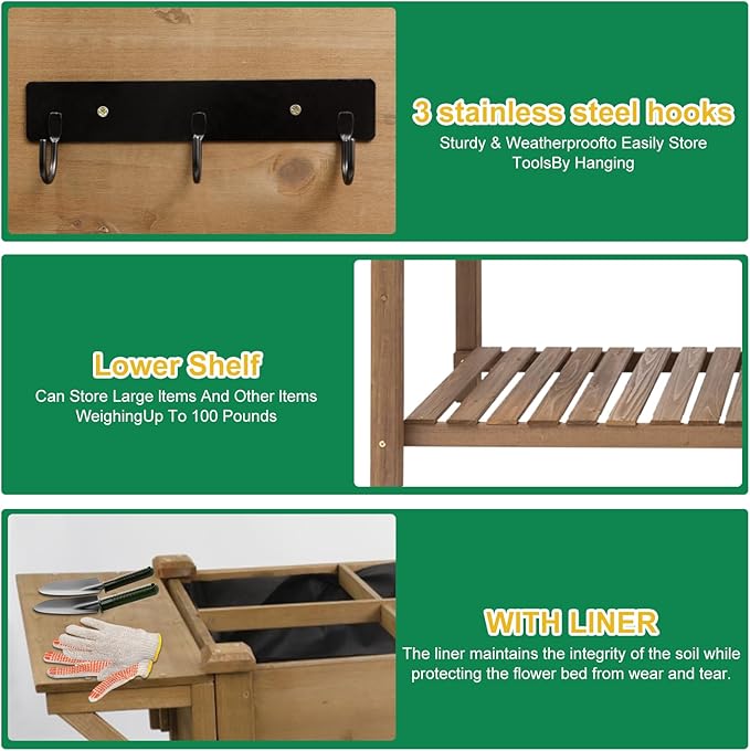 Raised Garden Bed with Wheels Wood Elevated Garden Box with W-Connection Tabsfor Vegetable Flower Herb Large Storage Shelf Easy to Assemble 55.5x24x32in