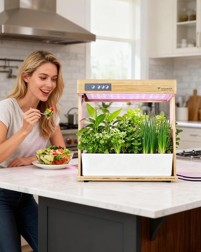 yadoker Indoor Hydroponic Garden System 8 Pods Smart Growing Kit with LED Grow Light Automatic Timer Pump System &amp 3.5L Water Tank – Ideal for Herb Cultivation (No Seed)