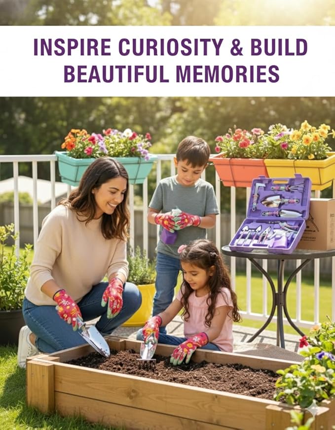 12-Piece Gardening Tools Set – Rust-Resistant Stainless Steel Hand Tools with Ergonomic Floral Handles &amp Carry Case Includes Folding Shovel &amp Gloves – Perfect Gardening Kit for Women &amp Be