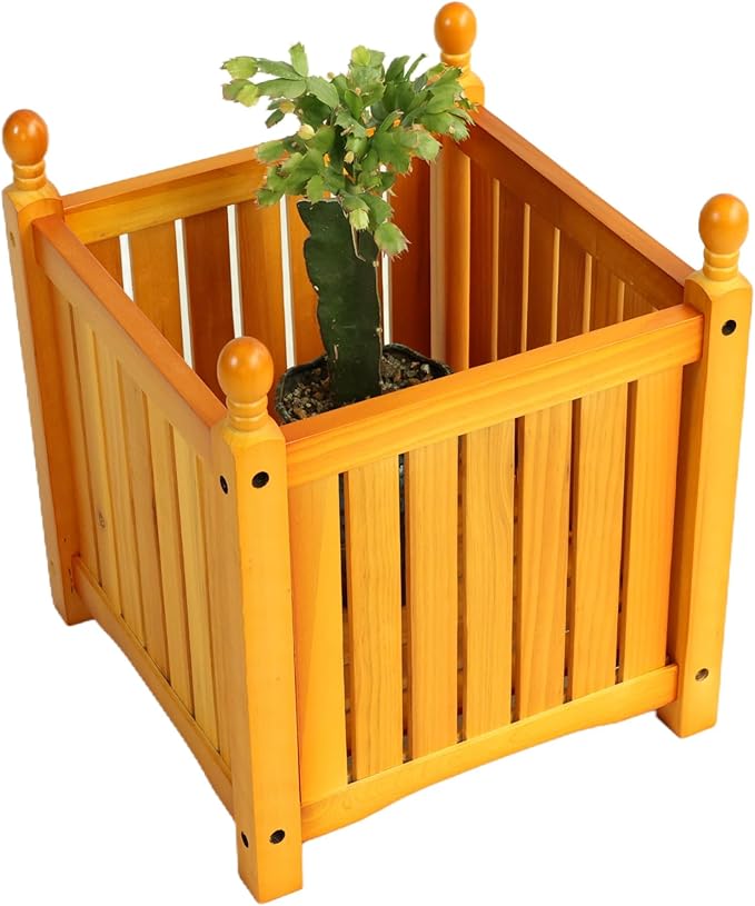 Wood Outdoor Square Wooden Flower and Herb Pot for Garden Porch and Patio Outside Plant and Vegetable ContainerPlanterTeak