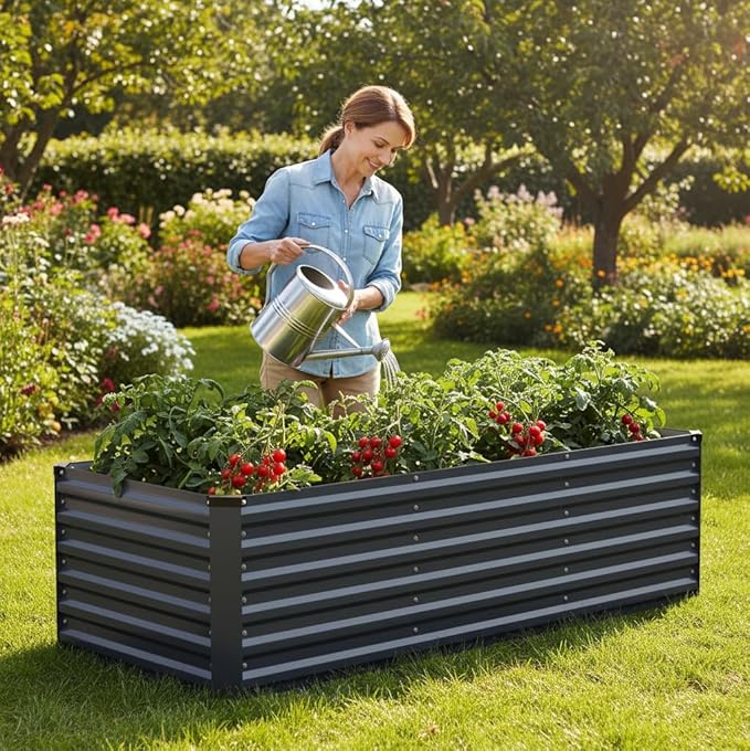 INNO STAGE 8x3x2ft Galvanized Raised Garden Bed Raised Garden Bed Kit-Metal Planter Box Outdoor Planting for Vegetables Fruits Herbs Flowers Grey