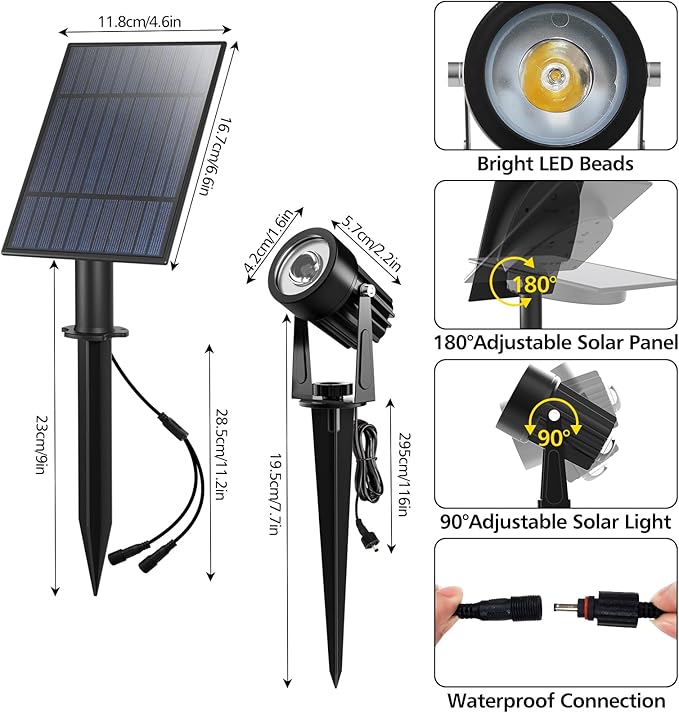 T-SUN Green Solar Spotlights 2-in-1 Outdoor Waterproof Solar Landscape Spotlights for Garden Yard Halloween Christmas Decor(Green)