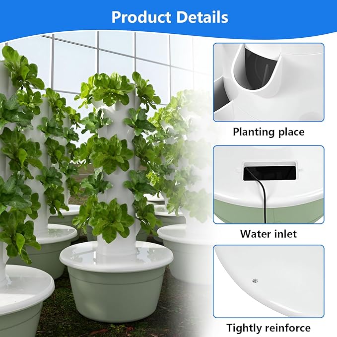 AIZYR 5 Layer Hydroponic Growing Tower System Hydroponic Tower Vertical Planter Tower Outdoor Indoor Garden Growing System Kit Automatic Watering