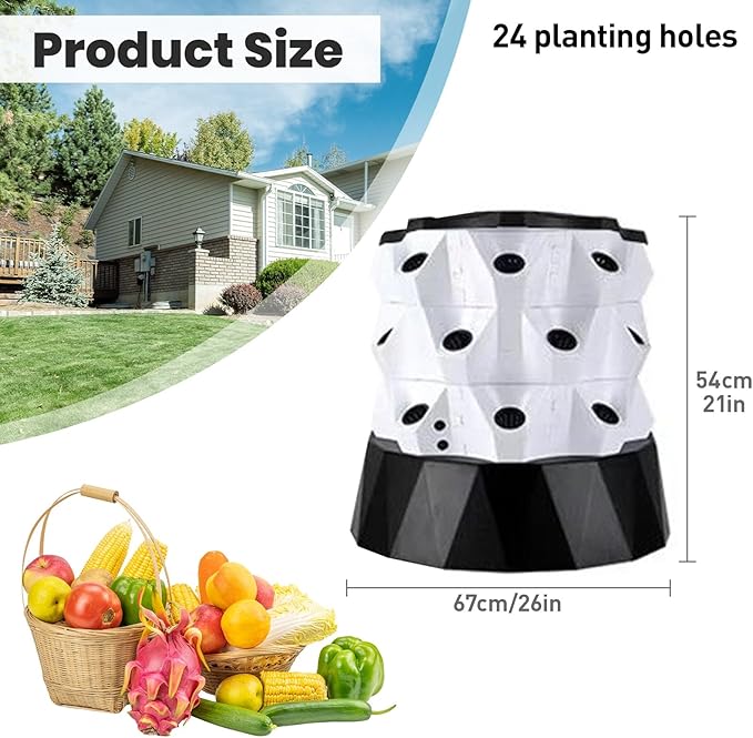 Hydroponic Tower Starter Kit Aeroponic Tower Hydroponics Tower Growing System Kit Vertical Farming Tower with Water Pump for Indoor Outdoor Use(54cm/21in)